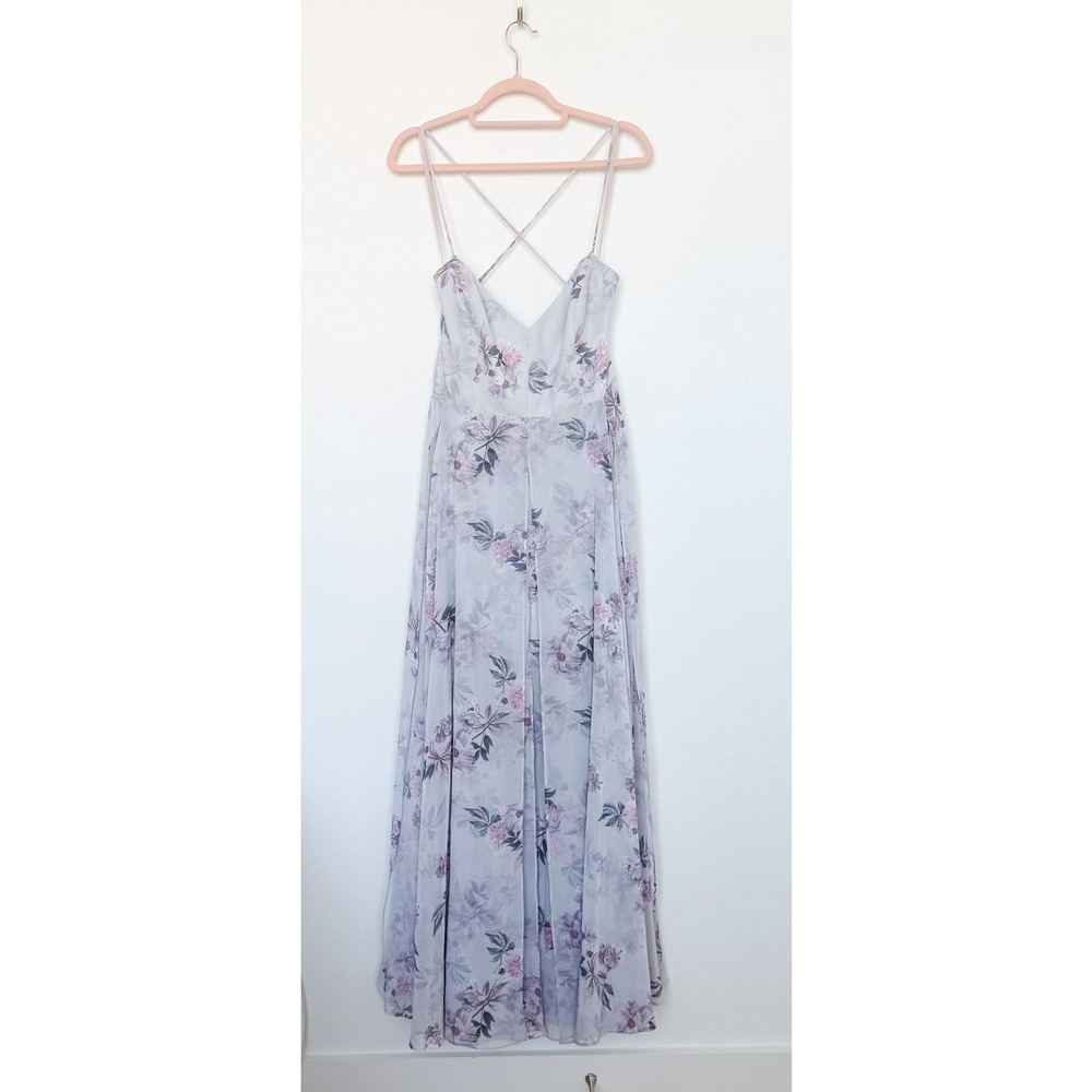 Free People Floral Maxi Dress Size 12 Purple Lace Up Back Fairy Cottage Romantic - Picture 2 of 10